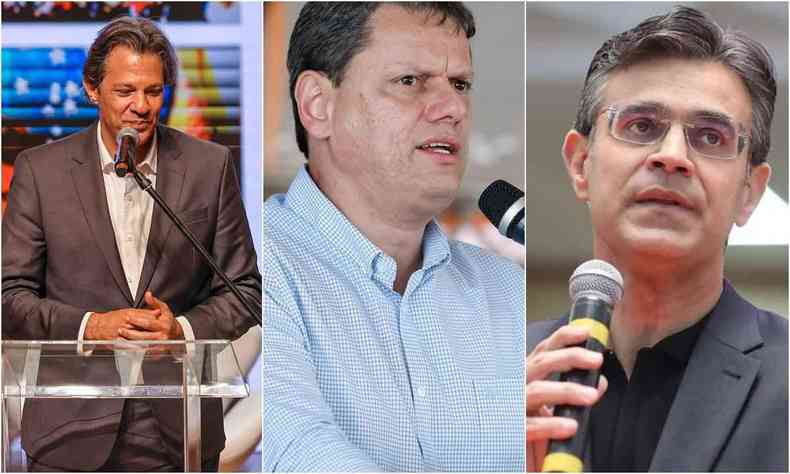 Da esquerda para a direita, Haddad, Tarcsio de Freitas e Rodrigo Garcia