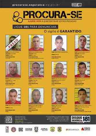 Clique para ver o cartaz completo dos criminosos mais procurados de Minas Gerais(foto: Sesp/Divulgação)