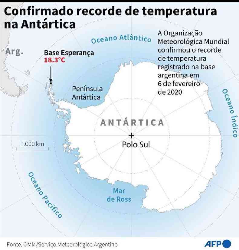 Mapa mostra recorde de temperatura na Antrtica