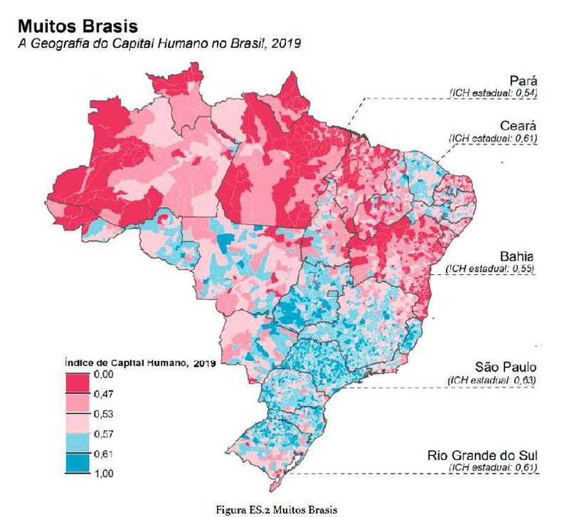 Mapa do Brasil mostra desigualdades no ndice de Capital Humano em 2019