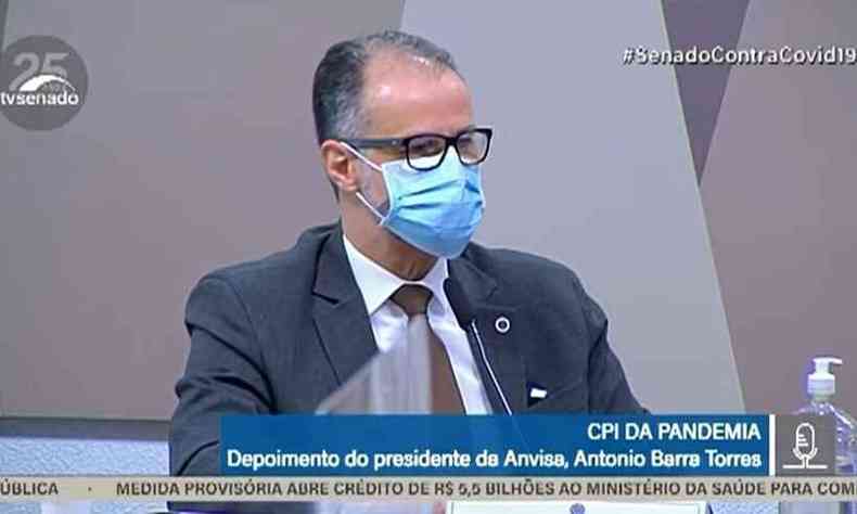 Antonio Barra Torres em depoimento na CPI da COVID-19(foto: Reproduo/YouTube TV Senado)
