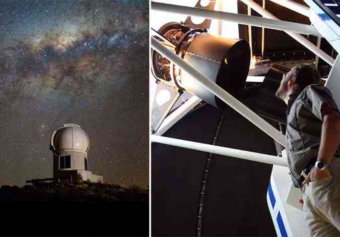 Imagem  direita mostra o Dr. Stefan Keller com o telescpio SkyMapper. Equipamento da Universidade Nacional da Austrlia  visto ao longe  esquerda (foto: AFP PHOTO / Australian National University Media Office / Martyn Pierce)