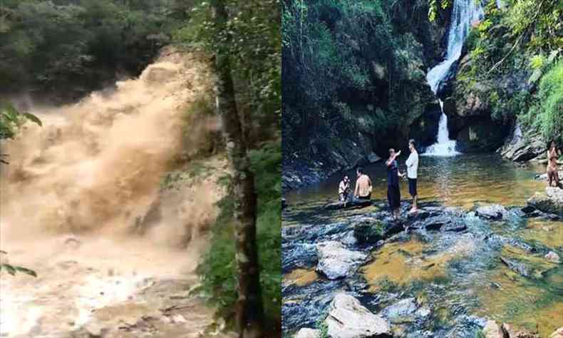 Cachoeira Vu da Noiva foi interditada pelo volume de gua; imagem do local em condies normais(foto: Reproduo Internet)