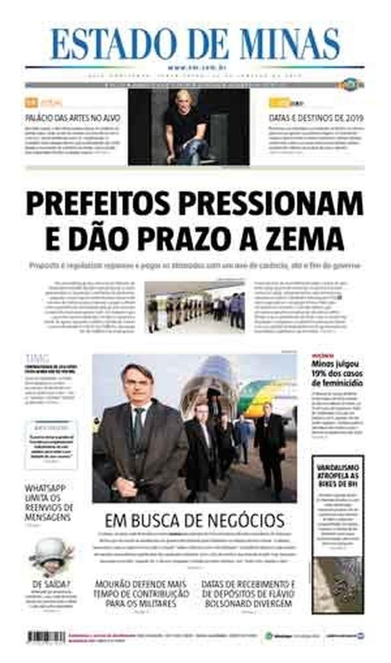 Confira a Capa do Jornal Estado de Minas do dia 22/01/2019(foto: Estado de Minas)