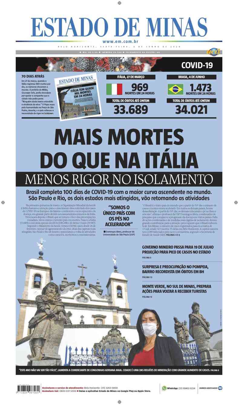 Confira a Capa do Jornal Estado de Minas do dia 05/06/2020(foto: Estado de Minas)