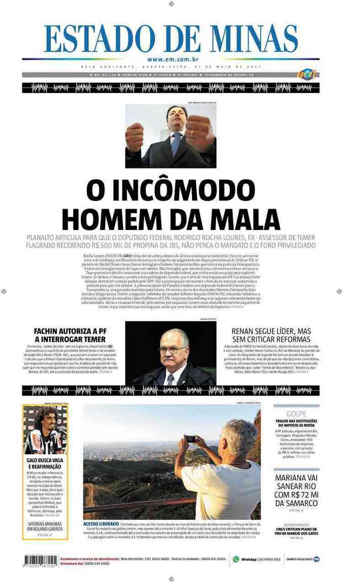 Confira a Capa do Jornal Estado de Minas do dia 31/05/2017
