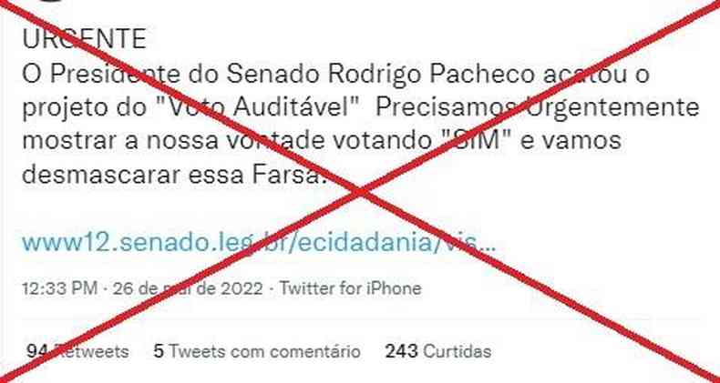 Captura de tela feita em 27 de maio de 2022 de uma publicao no Twitter