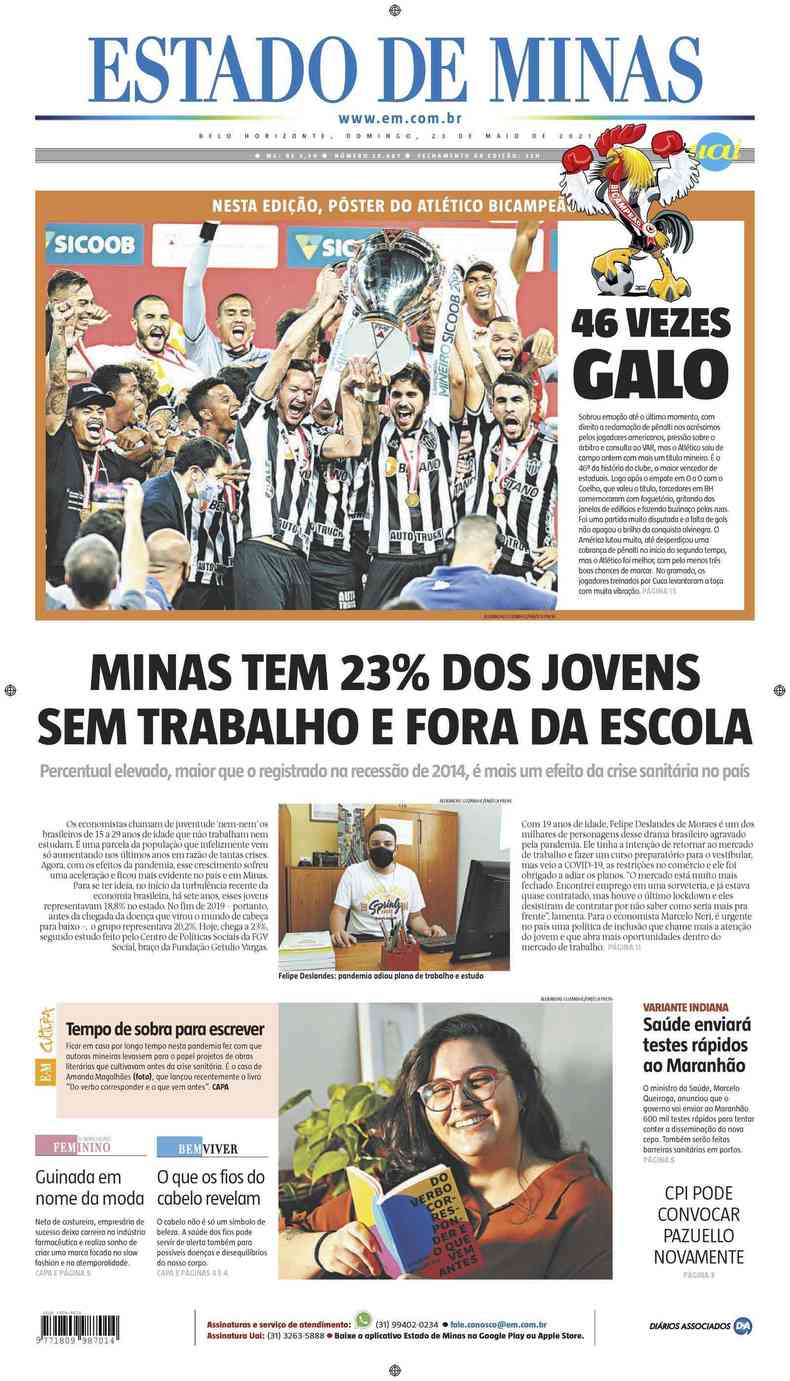 Confira a Capa do Jornal Estado de Minas do dia 23/05/2021(foto: Estado de Minas)