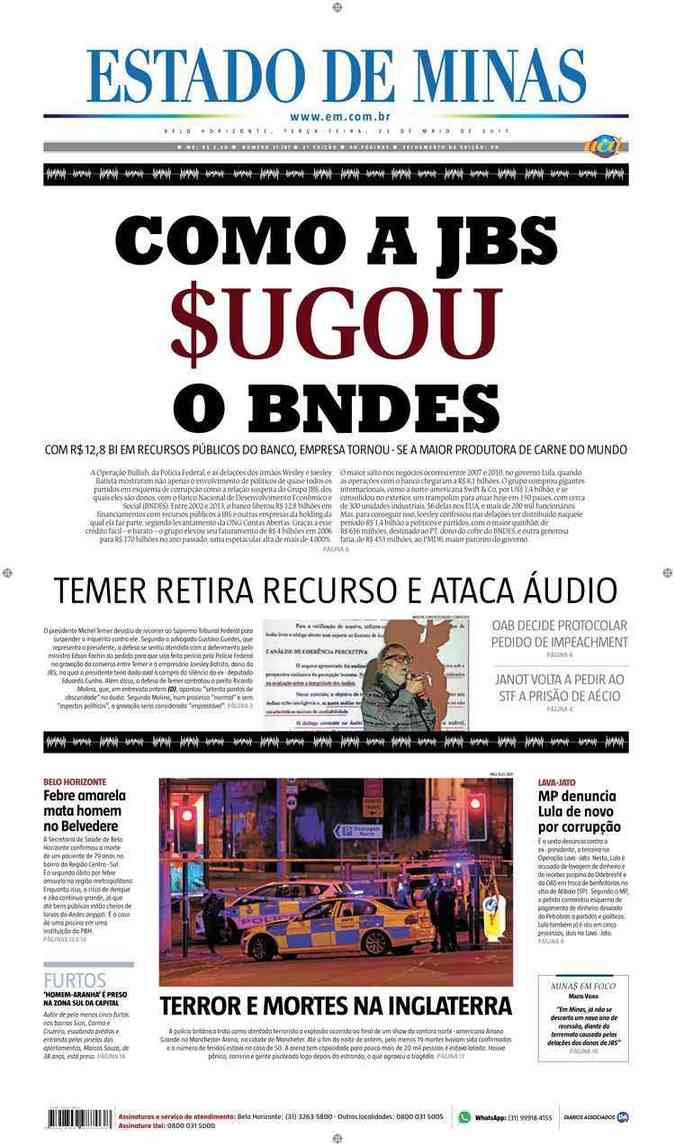 Confira a Capa do Jornal Estado de Minas do dia 23/05/2017