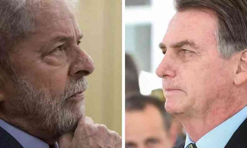 Montagem de duas fotos mostra rostos de Lula e Bolsonaro, sérios, um de frente para o outro