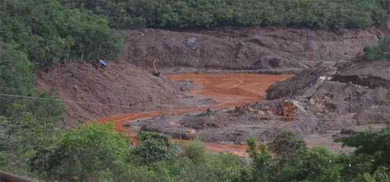 Margens arrasadas do Rio Gualaxo do Norte mostram a razo da nova punio imposta  mineradora: devastao de matas ciliares(foto: Leandro Couri/EM/D.A Press.)