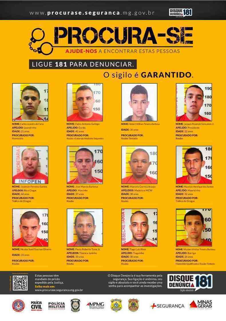 Clique na imagem para ver mais detalhes dos criminosos mais procurados de Minas(foto: Sesp/Divulgao)