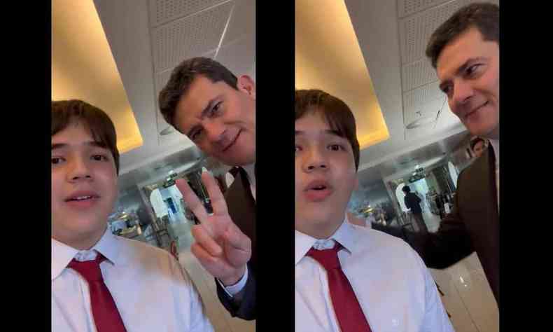Frame do vídeo do jovem com o senador Sergio Moro