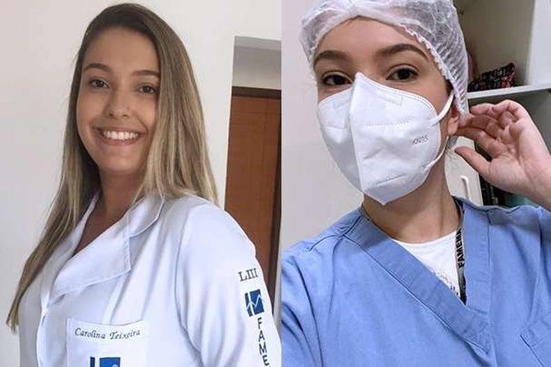 Carol Teixeira com jaleco da famema(foto: Arquivo Pessoal) Carol Teixeira com jaleco da famema