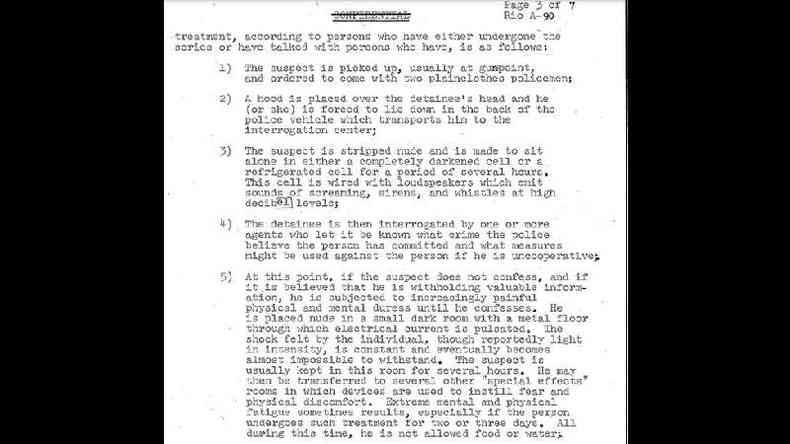 Documento enviado pelo consulado americano do Rio de Janeiro descreve padro de tortura(foto: Arquivo Comisso Nacional da Verdade)