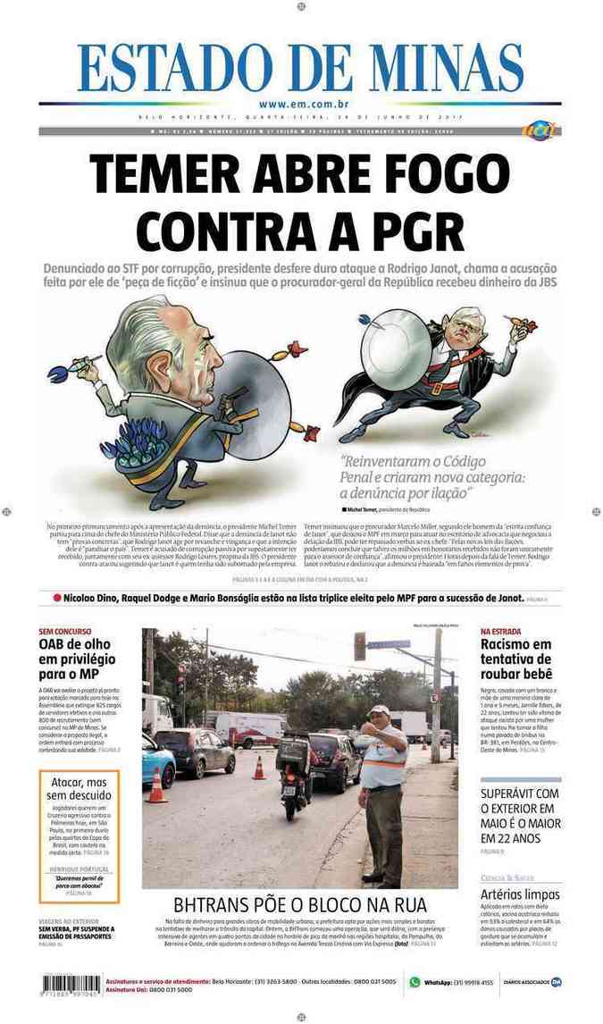 Confira a Capa do Jornal Estado de Minas do dia 28/06/2017