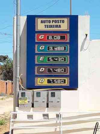 Em Ibiracatu, no Norte de Minas, o litro de gasolina est custando R$ 8,08; j o do leo diesel, R$ 7,48