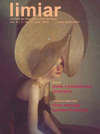 A modelo Linda Byrne usa criação do chapeleiro Philip Treacy em editorial para a revista Visionaire (nº 25, 1998) e estampa a capa do dossiê 'Moda e Pensamento: Interfaces' da Limiar: Revista de Filosofia EFLCH-UNIFESP(foto: Marcus Tomlinson (Visionaire)) capa do dossiê 'Moda e Pensamento