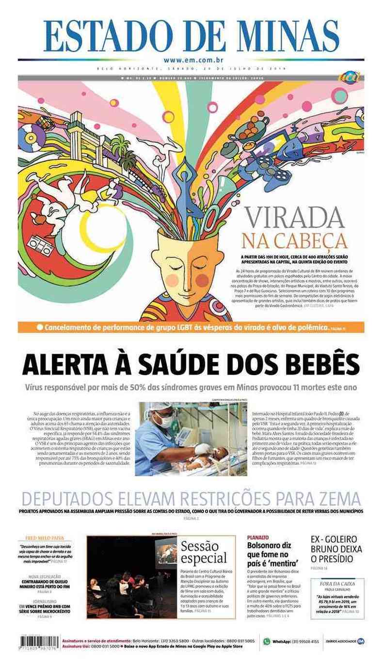Confira a Capa do Jornal Estado de Minas do dia 20/07/2019(foto: Estado de Minas)