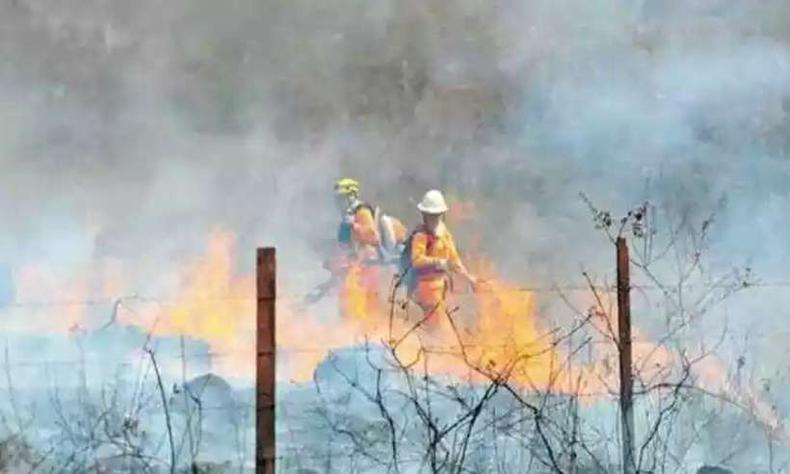 Bombeiros combatem incndios florestais na Serra da Moeda, na Grande BH