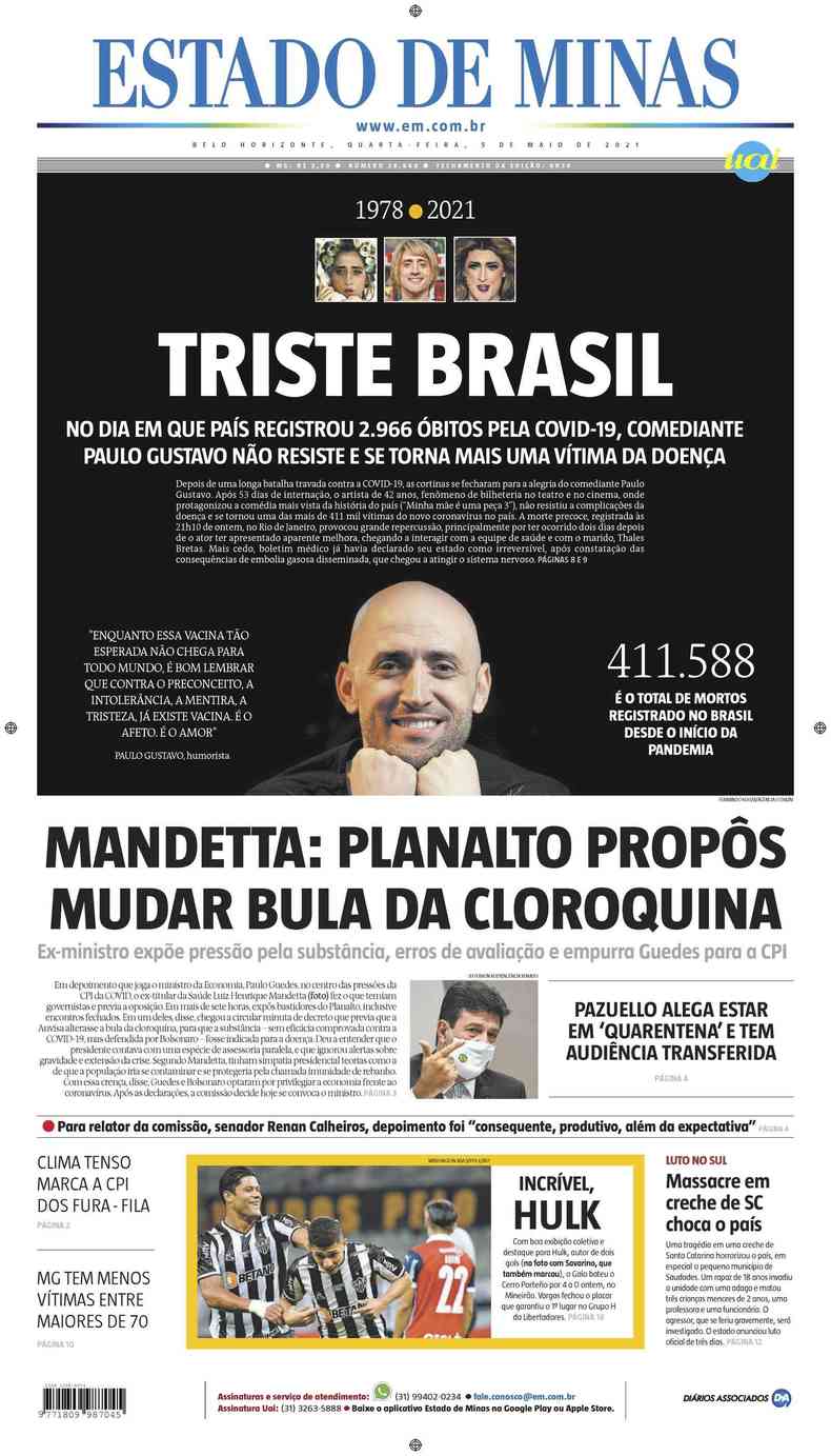 Confira a Capa do Jornal Estado de Minas do dia 05/05/2021(foto: Estado de Minas)