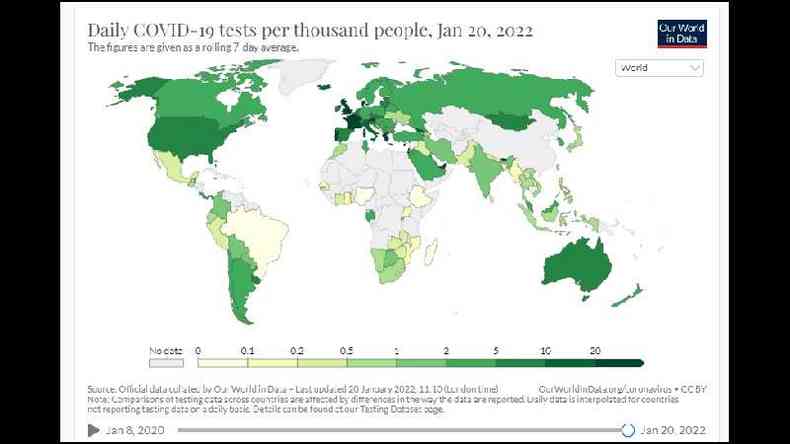 Mapa mostrando testagem por mil habitantes