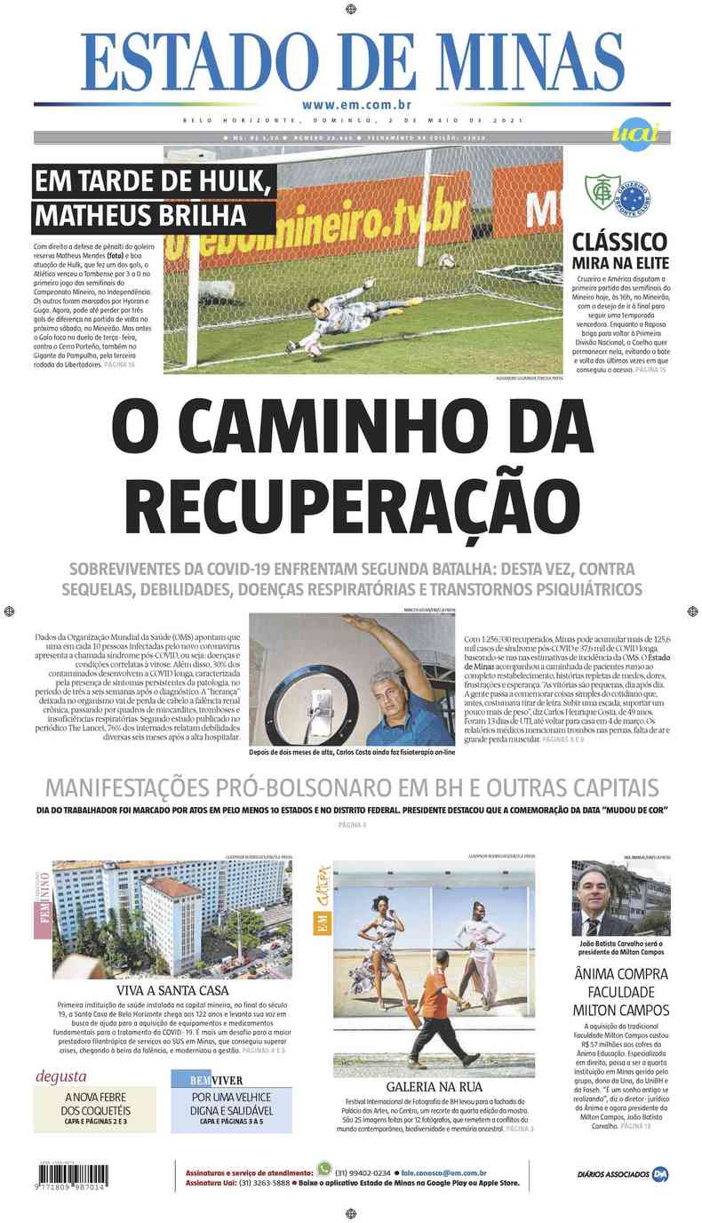 Confira a Capa do Jornal Estado de Minas do dia 02/05/2021(foto: Estado de Minas)