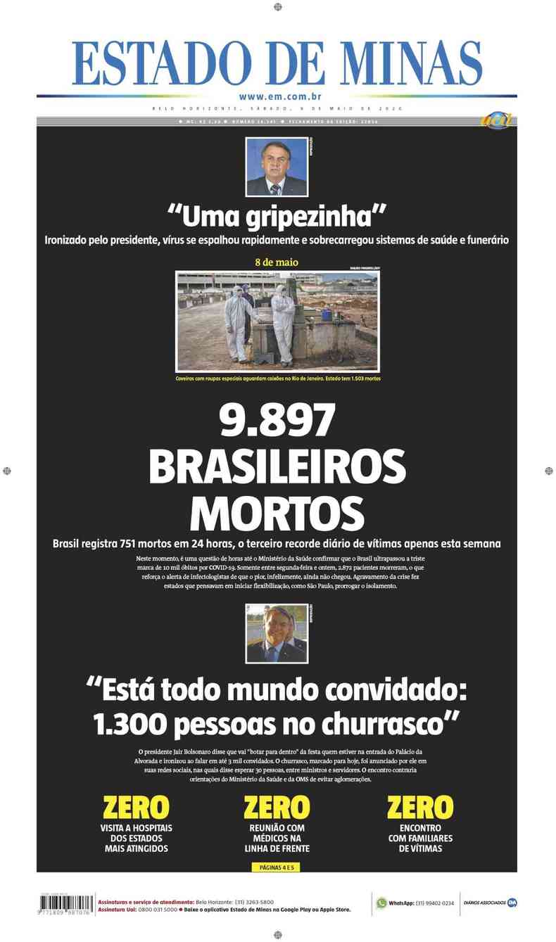 Confira a Capa do Jornal Estado de Minas do dia 09/05/2020(foto: Estado de Minas)