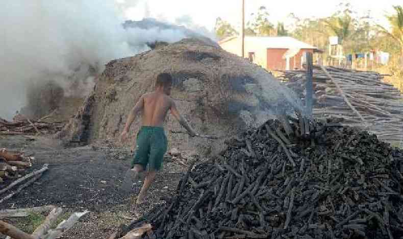 Garoto trabalhando em carvoaria(foto: Agncia Brasil)