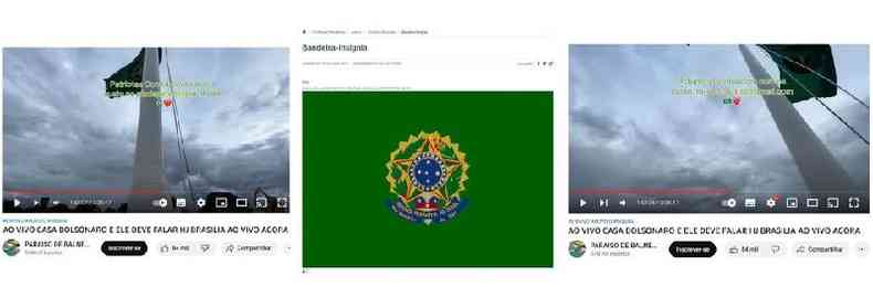 Comparao feita em 22 de dezembro de 2022 entre a bandeira mostrada na transmisso ao vivo e sua imagem no site do Planalto 
