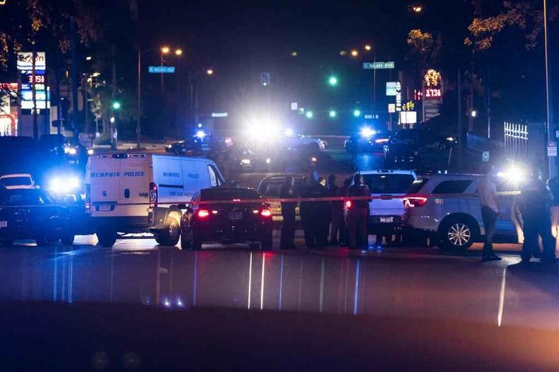 Polícia cerca local de crime em Memphis(foto: Brad Vest / GETTY IMAGES NORTH AMERICA / Getty Images via AFP) Polícia cerca local de crime em Memphis