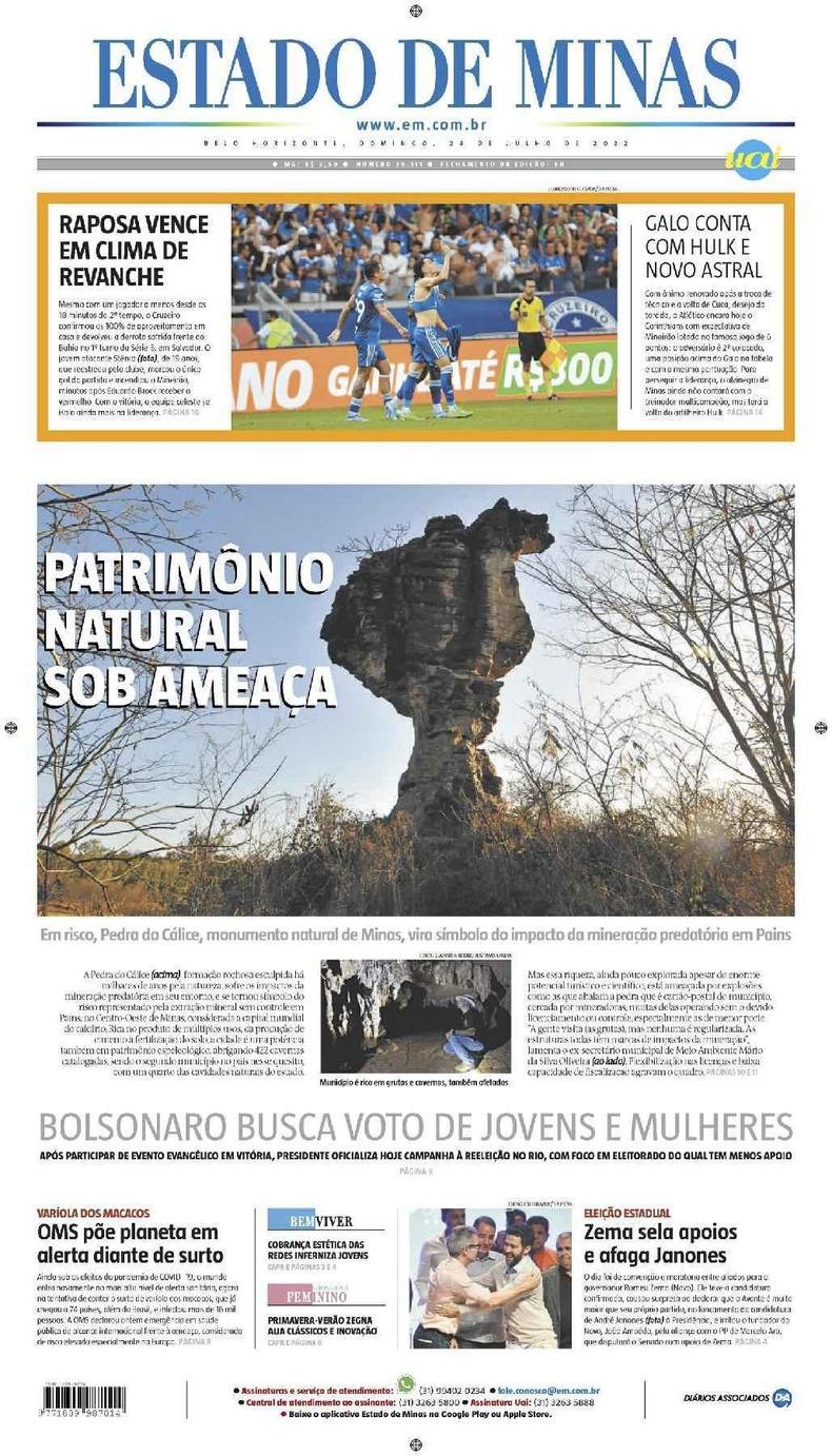 Confira a Capa do Jornal Estado de Minas do dia 24/07/2022