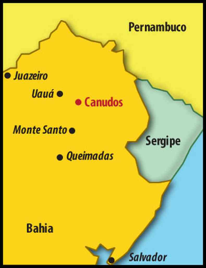 Localizao do arraial de Canudos, Bahia.(foto: Percurso)