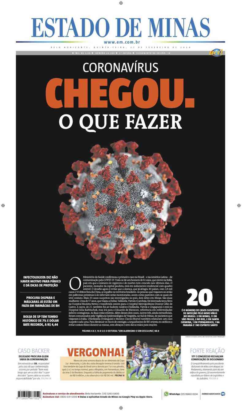 Confira a Capa do Jornal Estado de Minas do dia 27/02/2020(foto: Estado de Minas)