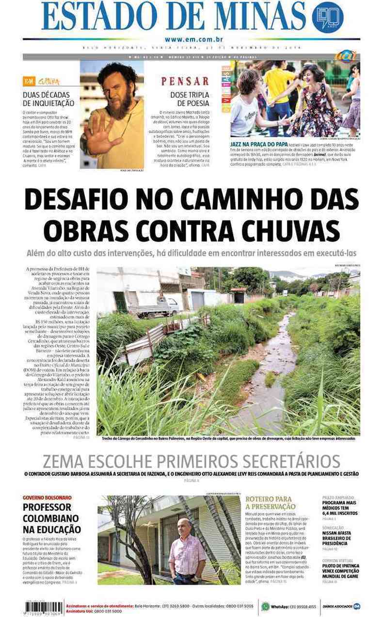 Confira a Capa do Jornal Estado de Minas do dia 23/11/2018(foto: Estado de Minas)