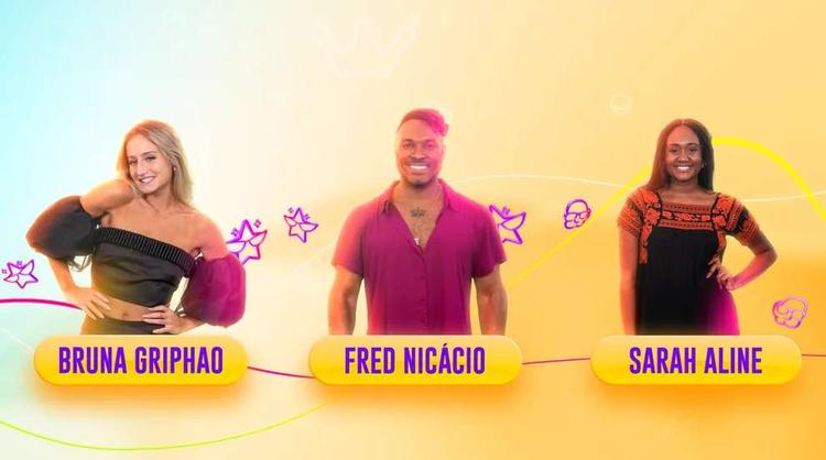 Arte oficial anunciando o paredo entre Bruna, Fred e Sarah 