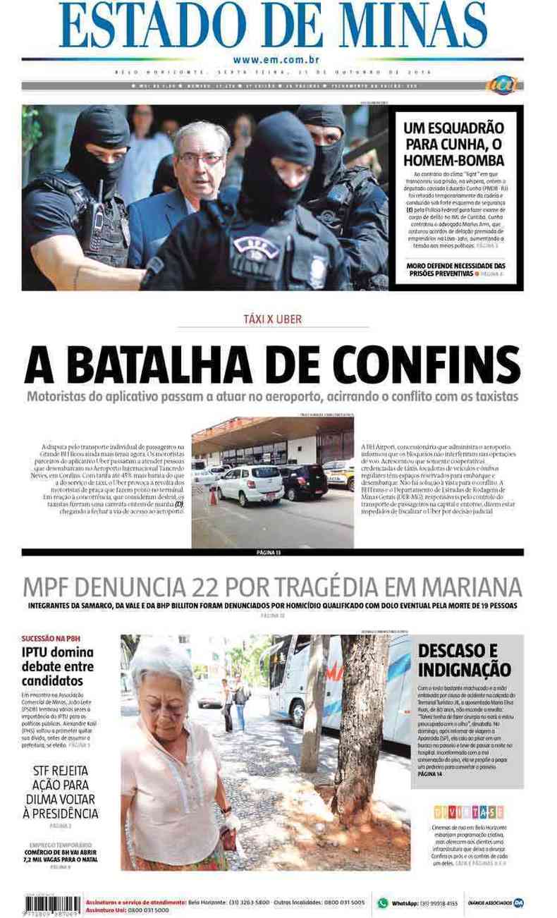 Confira a Capa do Jornal Estado de Minas do dia 21/10/2016
