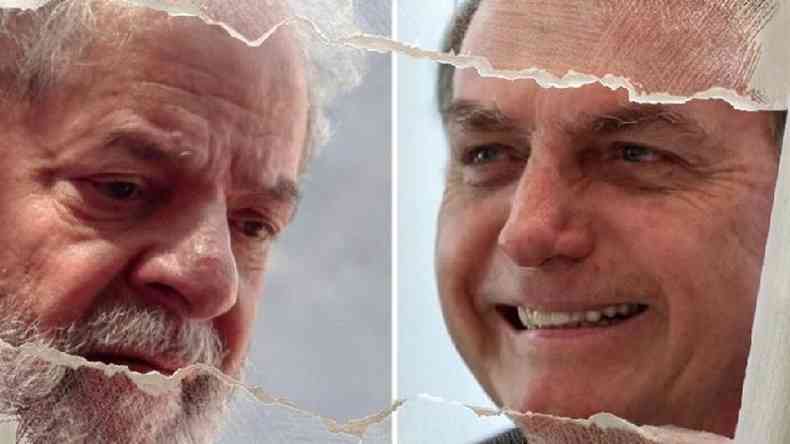 Montagem com fotos de Lula e Bolsonaro lado a lado
