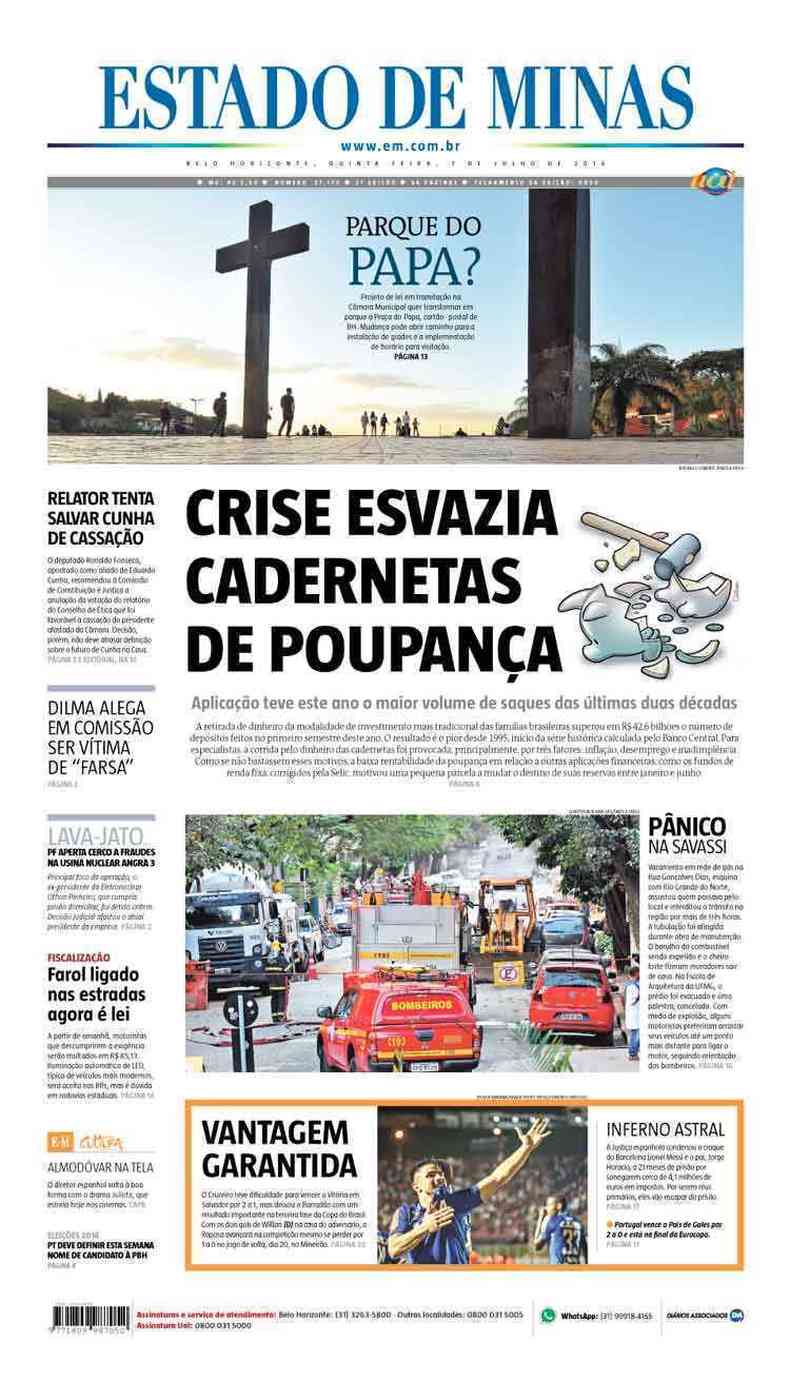 Confira a Capa do Jornal Estado de Minas do dia 07/07/2016
