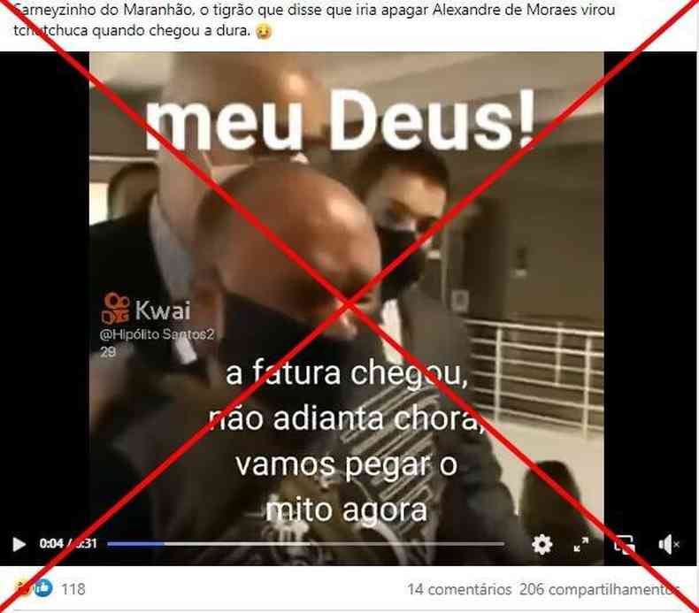 Captura de tela feita em 20 de dezembro de 2022 de uma publicao no Facebook