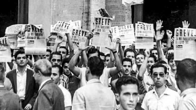 Manifestao de bancrios grevistas no Rio de Janeiro, em 1961