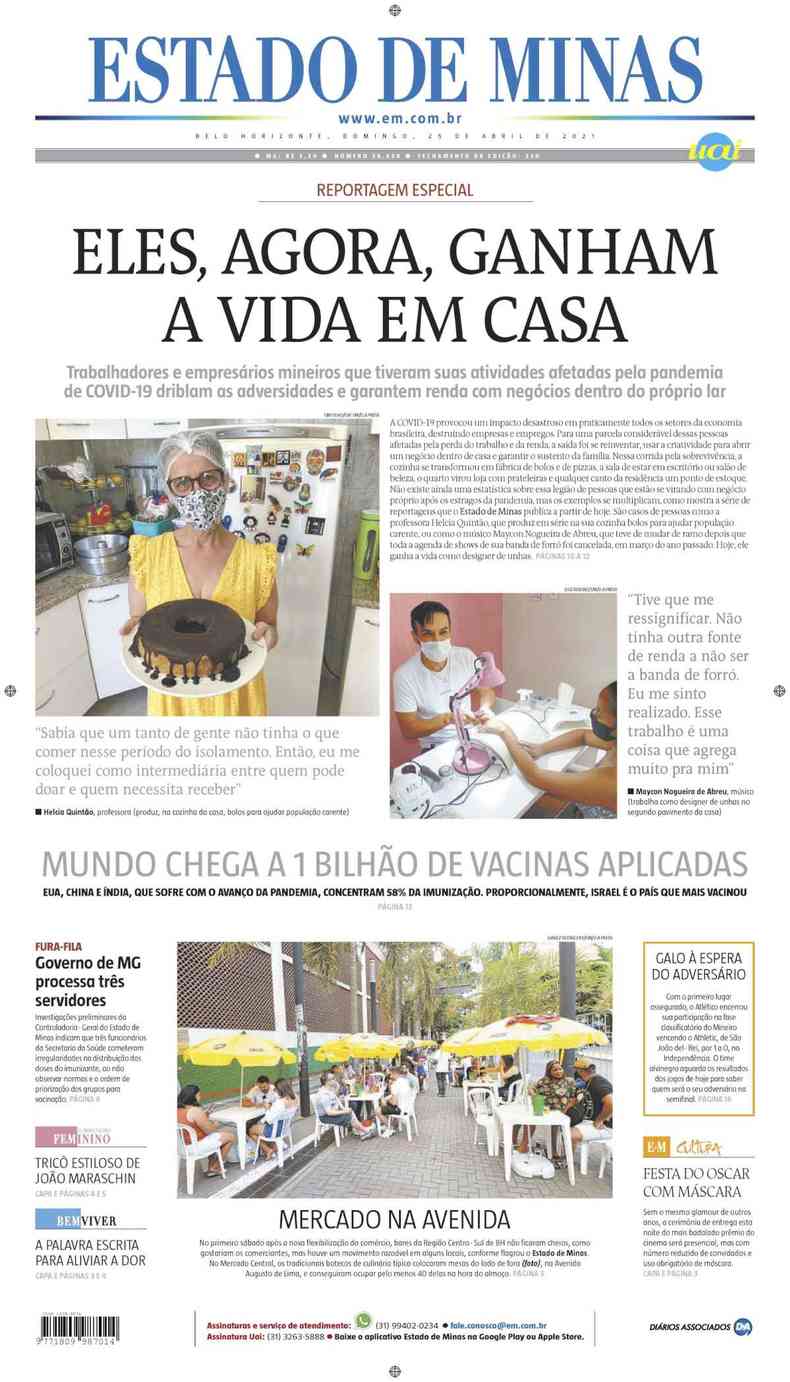 Confira a Capa do Jornal Estado de Minas do dia 25/04/2021(foto: Estado de Minas)
