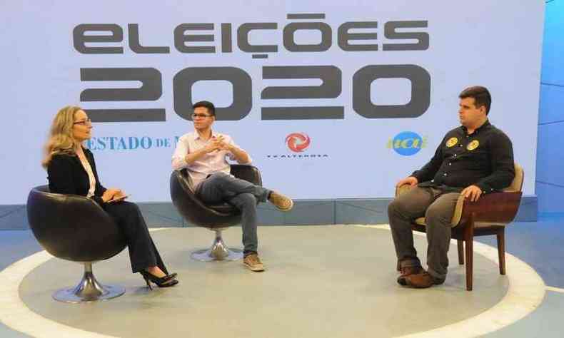 O candidato Bruno Engler foi entrevistado pelos jornalistas Bertha Maakaroun e Guilherme Peixoto(foto: Juarez Rodrigues/EM/D.A Press )