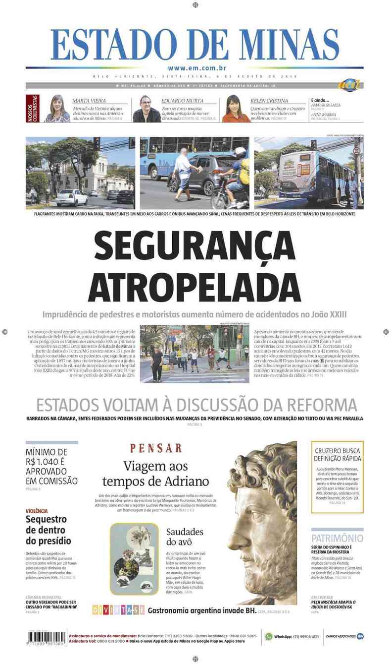 Confira a Capa do Jornal Estado de Minas do dia 09/08/2019(foto: Estado de Minas)