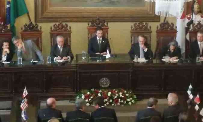 Vice-presidente Michel Temer, governador Fernando Pimentel e prefeito Marcio Lacerda participam do 102 Encontro do Colgio Permanente de Presidentes de Tribunais de Justia(foto: Gladyston Rodrigues/EM/D.A Press)