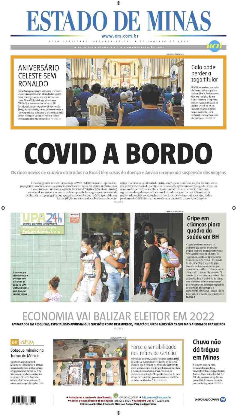 Confira a Capa do Jornal Estado de Minas do dia 03/01/2022