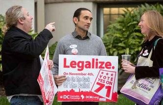 Voluntários fizeram campanha pela legalização da erva na capital americana (foto: Allison Shelley / GETTY IMAGES NORTH AMERICA / AFP) Voluntários fizeram campanha pela legalização da erva na capital americana (foto: Allison Shelley / GETTY IMAGES NORTH AMERICA / AFP)