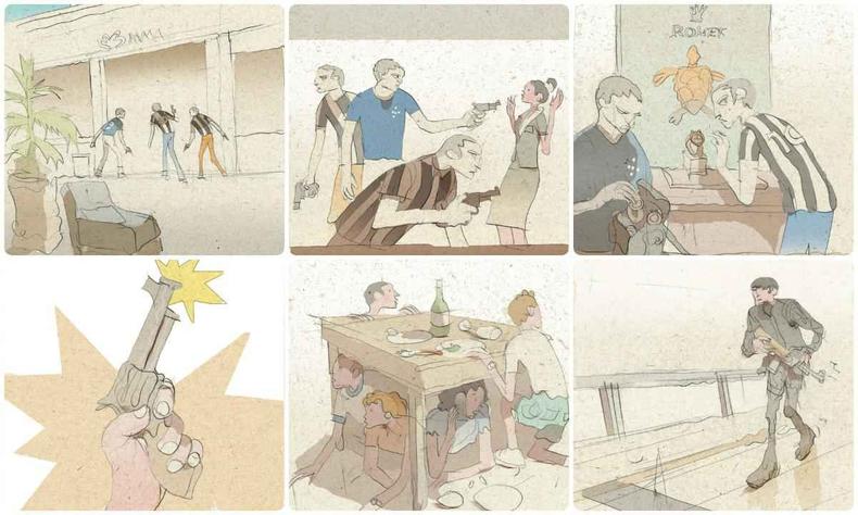 Ilustraes em aquarela mostram o passo a passo do assalto no BH Shopping