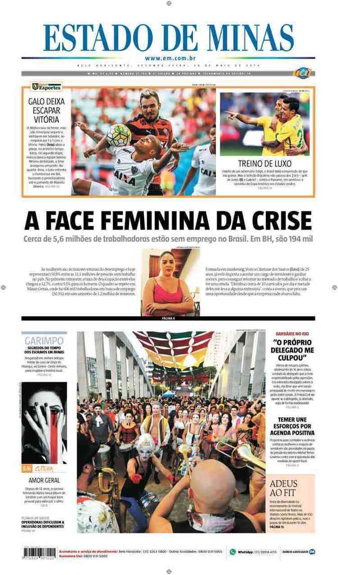 Confira a Capa do Jornal Estado de Minas do dia 30/05/2016
