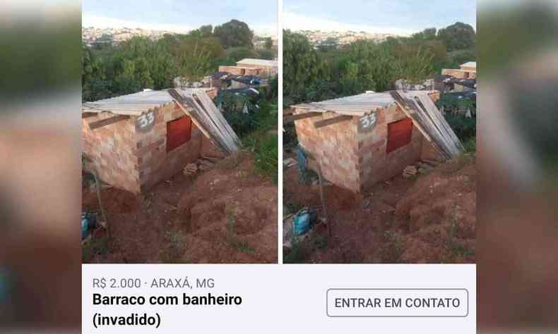 Anúncio no Facebook de barraco em área invadida em Araxá